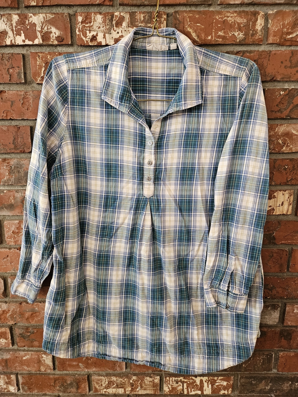J. Jill Blue and White Plaid Buttoned Tunic
